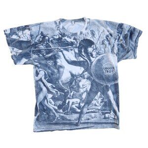 Vintage Greek Troy Graphic Print‎ T-Shirt Ancient Battle Scene unisex medium
